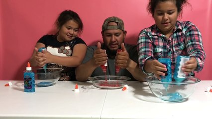 TEACHING OUR DAD TO MAKE GLITTER SLIME - EASY 2 INGREDIENT SLIME DIY SLIME RECIPE