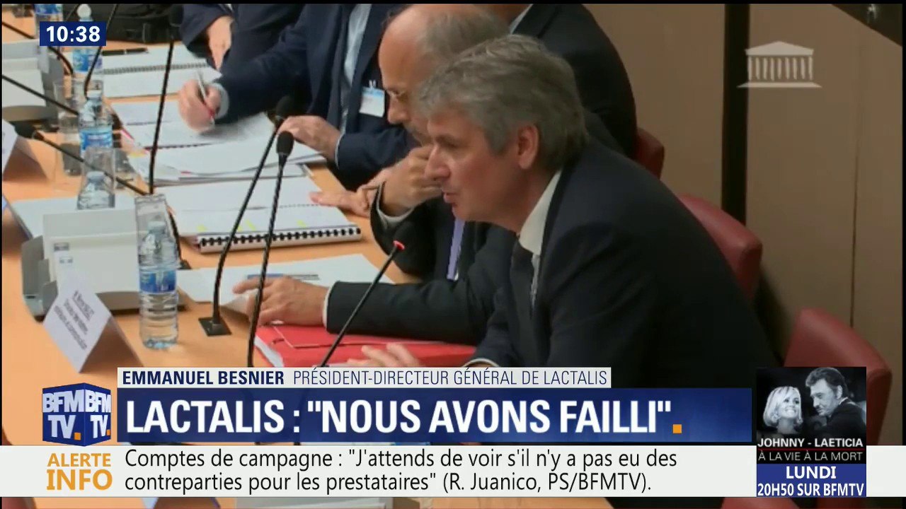 "Oui, nous avons failli. Nous n'aurons jamais assez de mots pour nous excuser", déclare le PDG de Lactalis à l'Assemblée