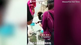 Terrified dog being dragged across glass bridge in China