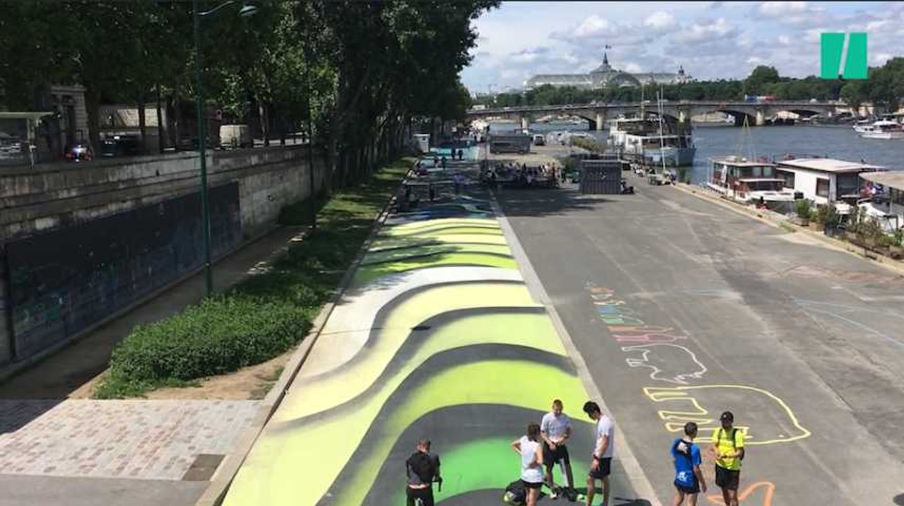 On a filmé l’artiste “1010" et son “Stream”, gigantesque trompe-l’oeil sur les quais de Seine, en cours de création