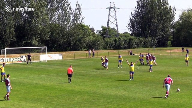 Think you're Ronaldo? Amateur footballer nearly hits corner flag with 40-yard free kick