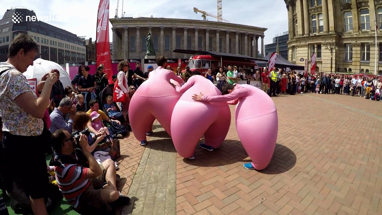 'Giant' men in pink sumo suits bounce around Birmingham Museum