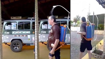 Il réalise le premier teste de sa douche portative