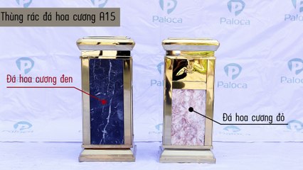Đại lý bán thùng rác đá hoa cương, chất liệu inox mạ vàng có gạt tàn thuốc lá