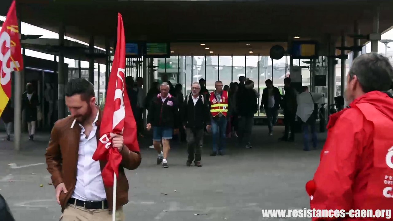 Manifestation des cheminots sur le pont de Normandie le 12 juin 2018