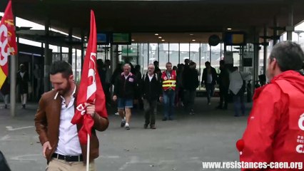 Manifestation des cheminots sur le pont de Normandie le 12 juin 2018