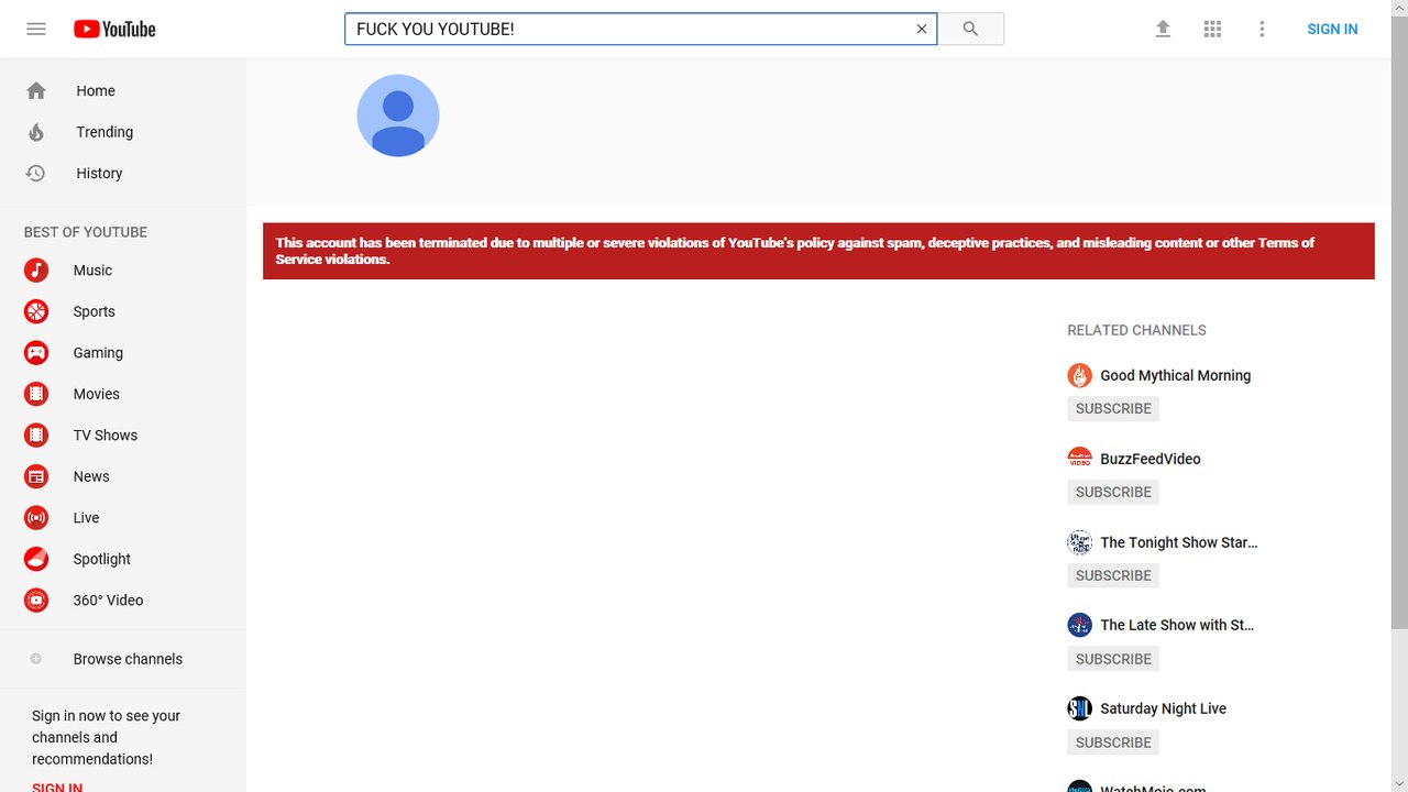 Youtube account suspended on 6/11/2015 #FUCKYOUTUBE!