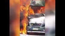 TEM'de alev alev yanan minibüs trafiği felç etti