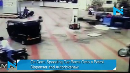 On Cam: Speeding Car Rams Onto a Petrol Dispenser and Autorickshaw