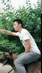 We were told never to use a dog like a horse, but this man shows us the correct, and hilarious, way to ride a dog down the street. Watch to get some good tips o