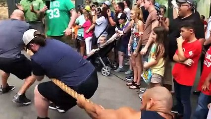 Three professional wrestlers LOSE tug-of-war with a young lion ..!!!!