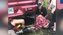 Teen's head gets stuck in tailpipe of truck during music festival