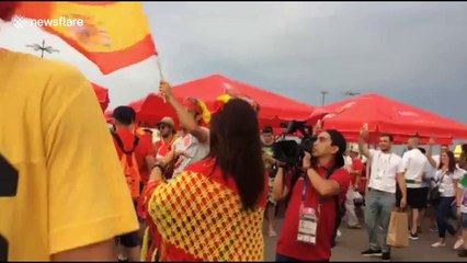 Spanish fans wave their flags in Sochi ahead of World Cup game