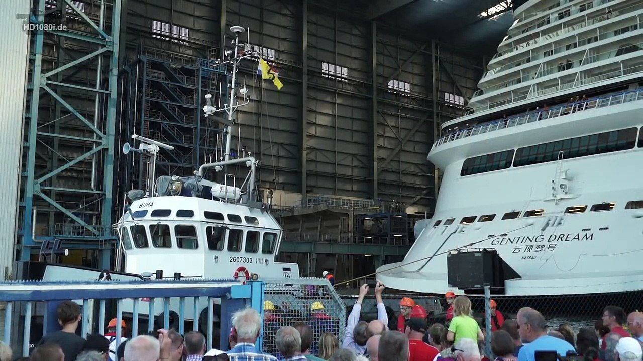 Big ship launch_ Float out of cruise ship Genting Dream 雲頂夢號 at Meyer Werft shipyard