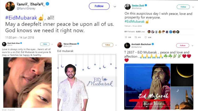 Eid: Salman Khan, Shahrukh Khan, Sanjay Dutt, Amitabh Bachchan & B-Town celebs Wishes Eid |FilmiBeat