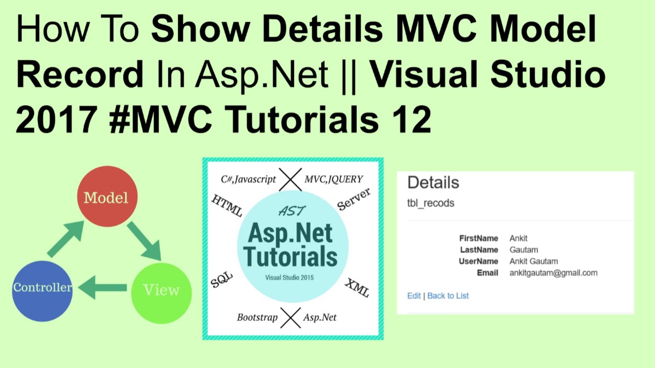 How to show mvc details model record in asp.net || visual studio 2017 #MVC tutorials 12
