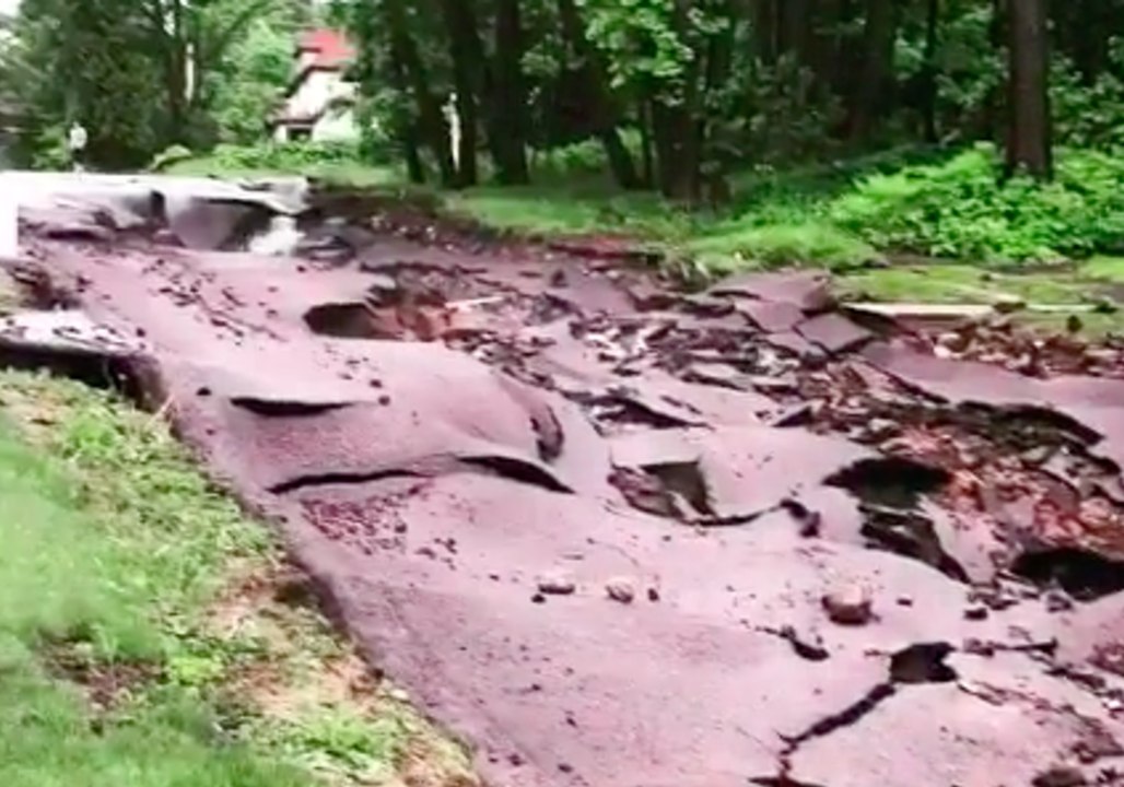 Roads Washed Out by Flash Flooding in Houghton