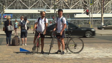 Скачать видео: England fans reach Volgograd after cycling for three weeks