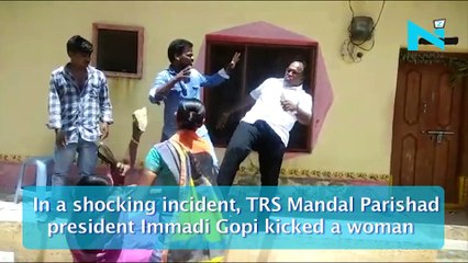 TRS leader kicks woman brutally over property dispute