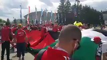 #شاهد.. شبان مغاربة يرفعون العلم الفلسطيني بجانب علم بلادهم خلال تواجدهم لتشجيع المنتخب المغربي المشارك في مونديال روسيا 2018.