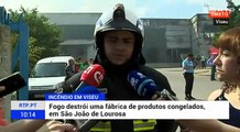 Fogo destrói uma fábrica de produtos congelados, em São João de Lourosa, no distrito de Viseu