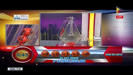 PCSO 9 PM Lotto Draw, June 20, 2018