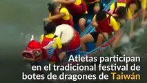 Dragones coloridos compiten en carrera de botes en Taiwán