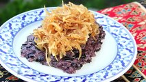 How to make Thai Black Sticky Rice with Sweet Coconut ข้าวเหนียวดำหน้ากระฉีก  | หมูหิว Mooheew