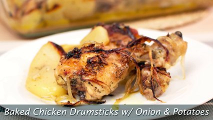 Скачать видео: Baked Chicken Drumsticks with Onion & Potatoes - Easy Oven-Baked Chicken Recipe