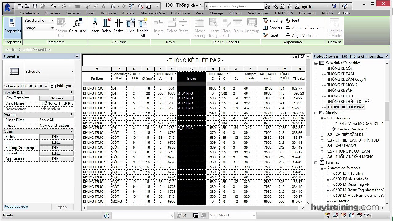 1306. _Thống kê hình dạng thép trong Revit  mp4