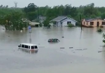 Roads and Buildings Submerged in Floodwater in Mercedes, Texas
