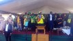 President Emmerson Mnangagwa and other government and Zanu PF officials at an election campaign rally in Gwanda, Matabeleland South, warming up the stage before