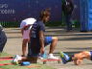 Panama captain Torres uses skateboard to warm up