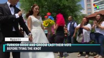 Turkish Couple Cast Their Vote in Wedding Outfits