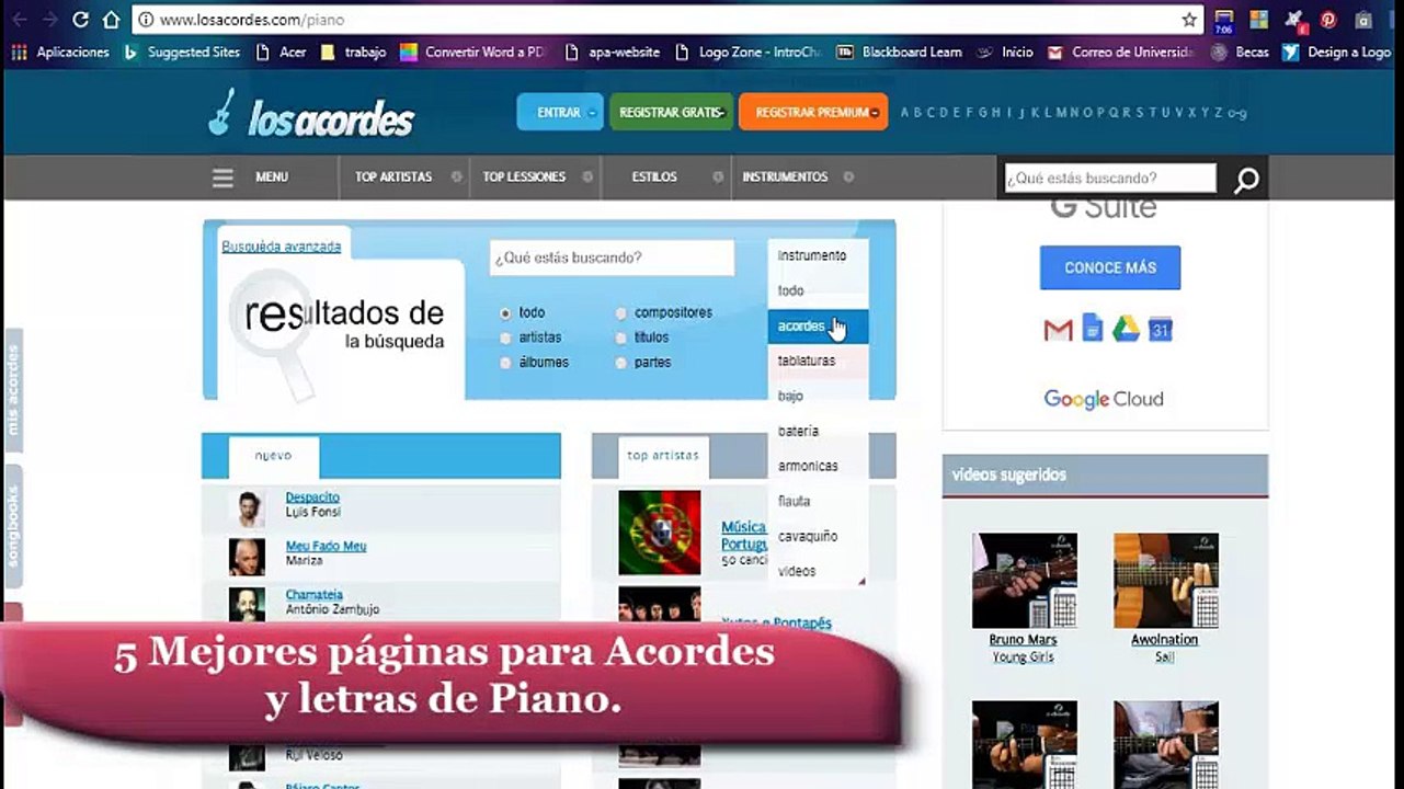 5 Mejores páginas para Acordes y letras de Piano.