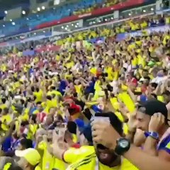 Colombia fans celebration when team scores goal against Poland