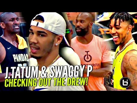 Jayson Tatum & Nick Young AT THE DREW Checking Out Metta World Peace & Baron Davis' Teams!