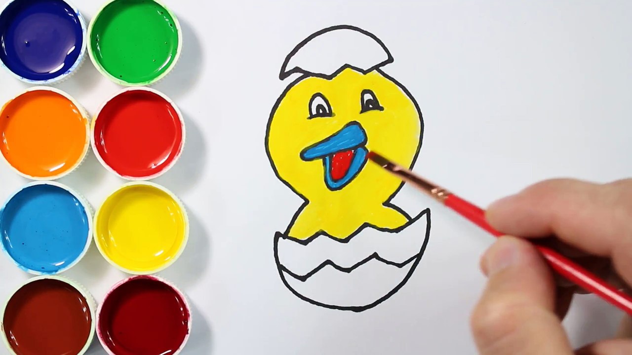 Comment dessiner et peindre le poussin - Coloriage pour les enfants - Couleurs d'art pour les enfants - Apprendre le dessin