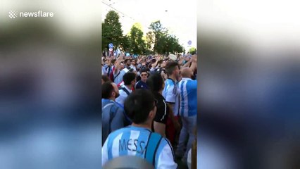 Argentina fans in high spirits outside their team hotel in St. Petersburg