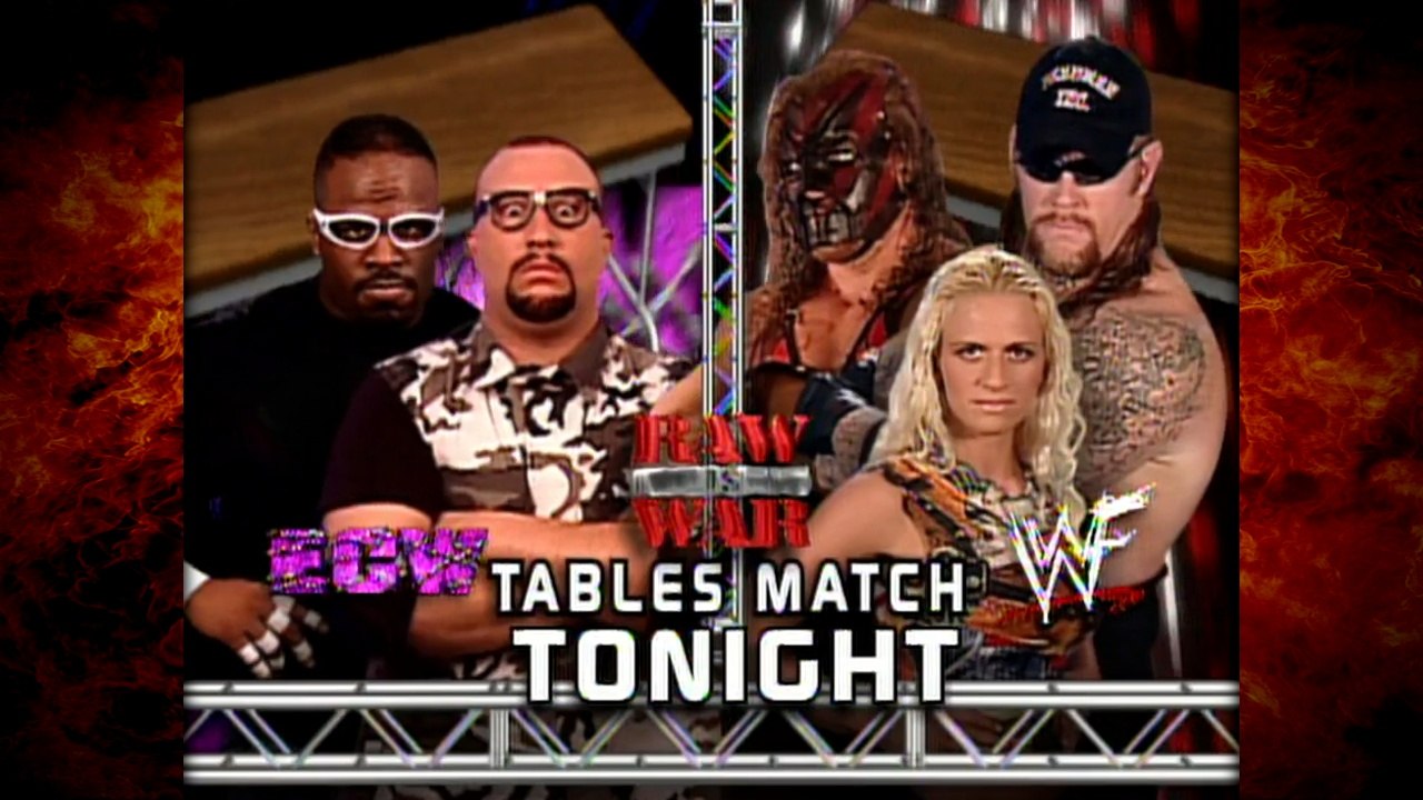 The Undertaker & Kane w/ Sara vs Bubba Ray & Devon Dudley Tag Titles Tables Match 7/30/01