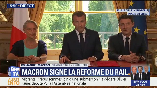 Signature de la réforme du rail: Par cette loi, le gouvernement prend ses responsabilités pour faire ce qui était évité depuis tant de décennies , déclare Macron