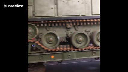 Tank get stuck under bridge in Kaliningrad