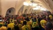 Brazil fans celebrating their teams victory against Serbia at Mosco Metro Station
