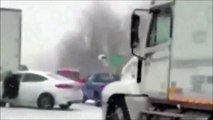 فيديو انزلاق شاحنة ضخمة على سيارة امرأة وهذا هو مصيرها