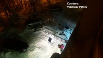 فيديو رجل يسرق ناقلة جنود مدرعة ويسحق بها سيارة