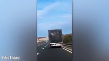 فيديو: سائق شاحنة مغامر يصارع الرياح القوية أثناء مروره على طريق سريع