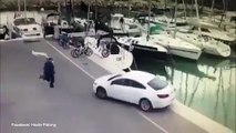 فيديو غرق سيارة في ميناء وصاحبها لم يستطع إيقافها