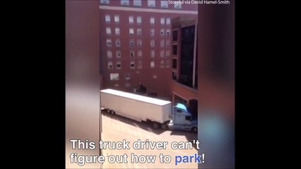 شاهد.. سائق يحاول ركن شاحنة عملاقة في مكان ضيق.. والنتيجة غير متوقعة