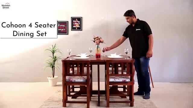 4 Seater Dining Set - Cohoon 4 Seater Dining Table Set (Honey Finish) at Wooden Street