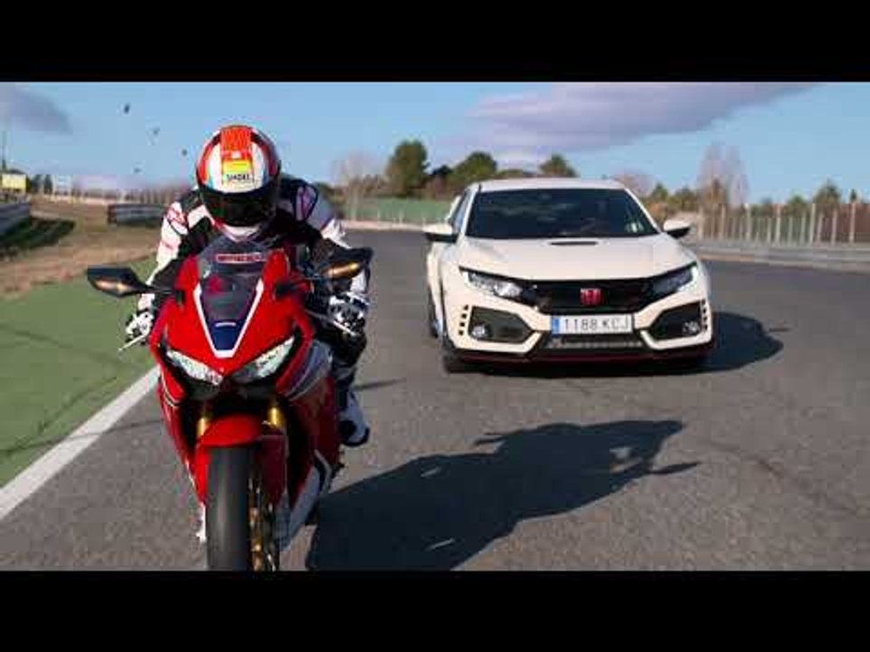 Duelo Honda Civic Type R vs Honda CBR1000R en el Jarama